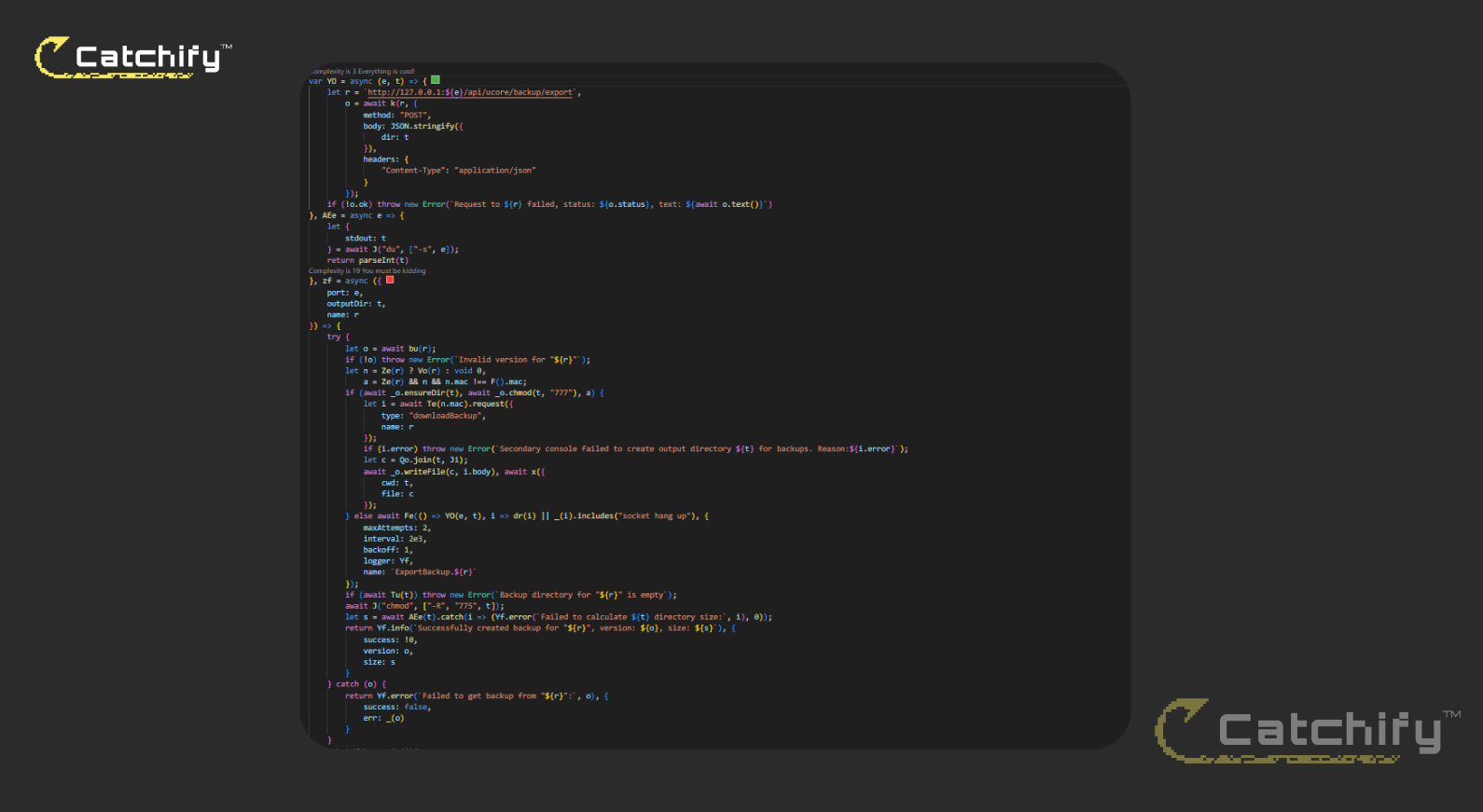 Code review showing backup export function